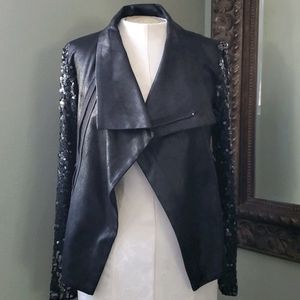 SW3 Bespoke Faux Suede Black Sequin Detail Moto Jacket